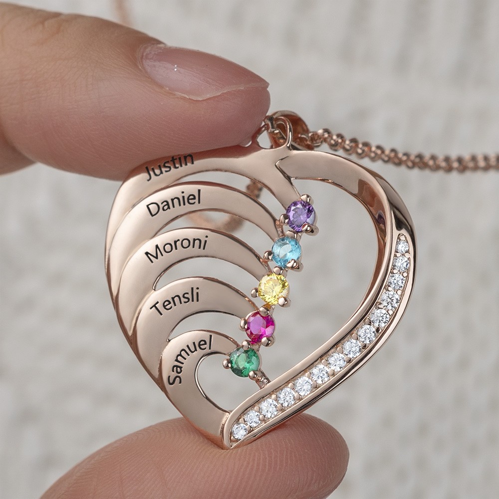 Collier coeur personnalisé 1-6 prénom avec pierre de naissance