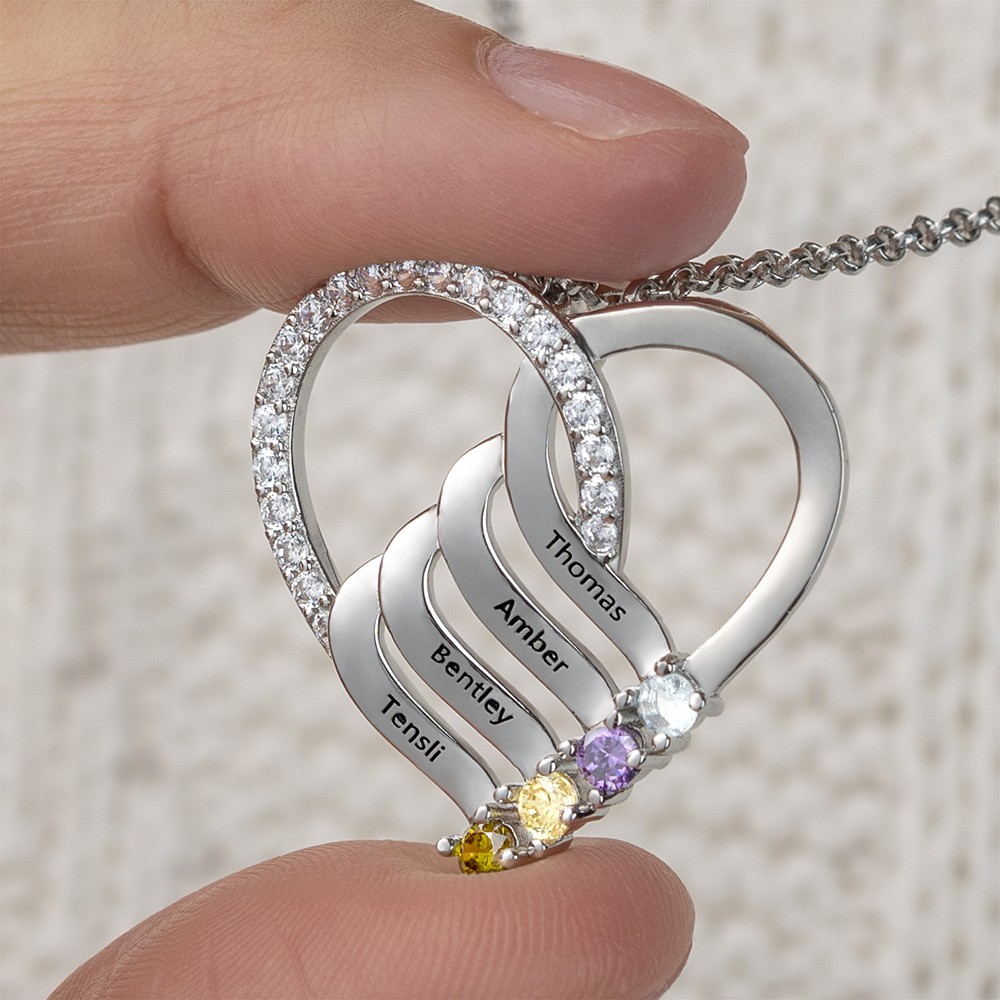 Collier coeur personnalisé 1-6 prénom en argent avec pierre de naissance