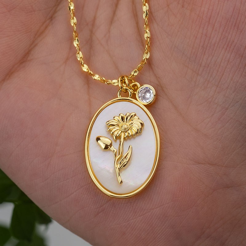 Rosefeels personnalisé délicat mois de naissance fleur mère coquillage collier en or avec pierre de naissance pour maman