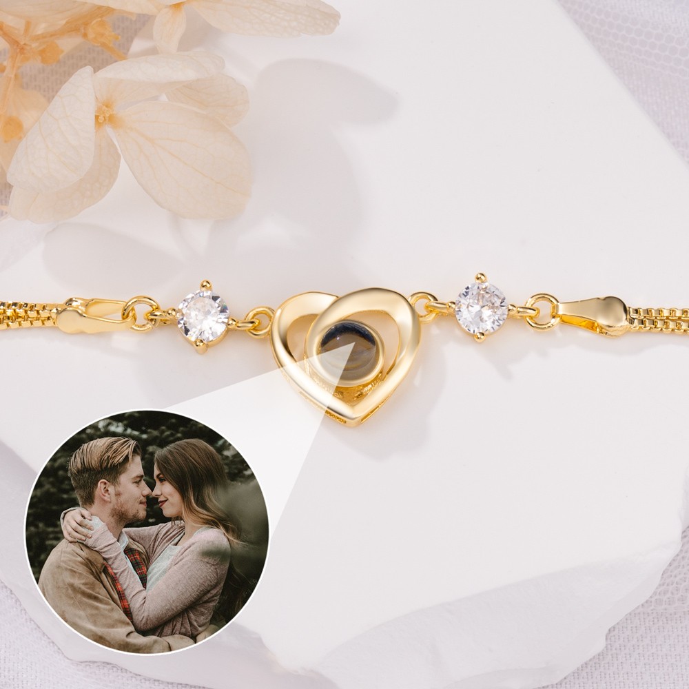 Bracelet à breloques en forme de cœur avec Projection de Photo personnalisé, pour Couple, âme sœur, idées cadeaux pour la saint-valentin