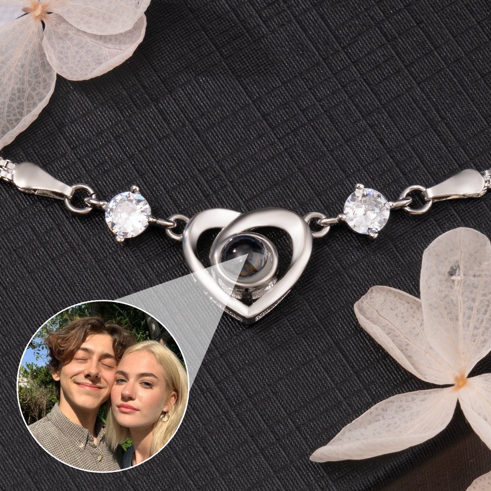 Bracelet à breloques en forme de cœur avec Projection de Photo personnalisé, pour Couple, âme sœur, idées cadeaux pour la saint-valentin