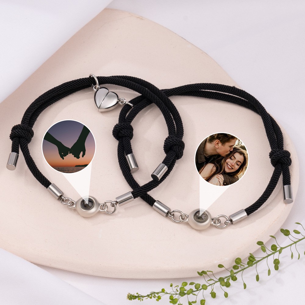 Bracelet à breloques personnalisé avec projection de photos commémoratives, ensemble de 2 pour elle et lui, idées cadeaux pour la Saint-Valentin