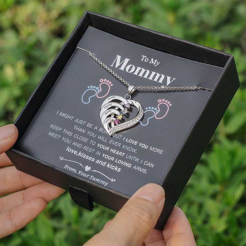 Collier coeur personnalisé 1-6 prénom avec pierre de naissance à ma maman cadeau