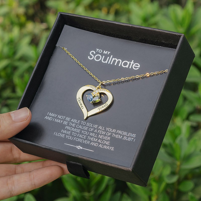 Collier Prénom Coeur Personnalisé Avec Pierres De Naissance À Mon Âme Sœur