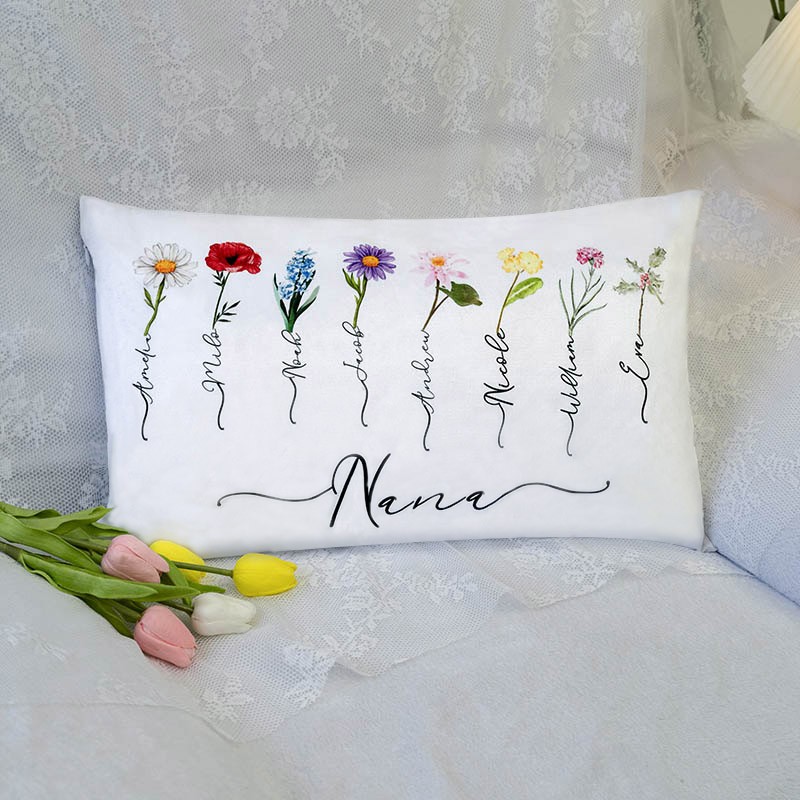 Custom Nana Pillow With Kids' Names & Birth Month Flowers For Mother's Day