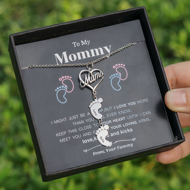 Collier personnalisé de nom de charmes de 1 à 10 pieds de bébé à mon cadeau de maman