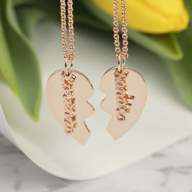 18K Rose Gold Plating Personnalisé Couple Nom Collier Cadeau Saint Valentin