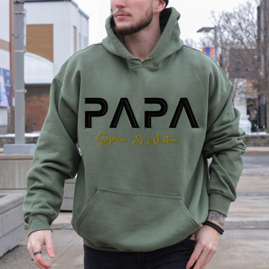Sweat à capuche personnalisé brodé Papa avec les noms des enfants pour cadeau de fête des pères
