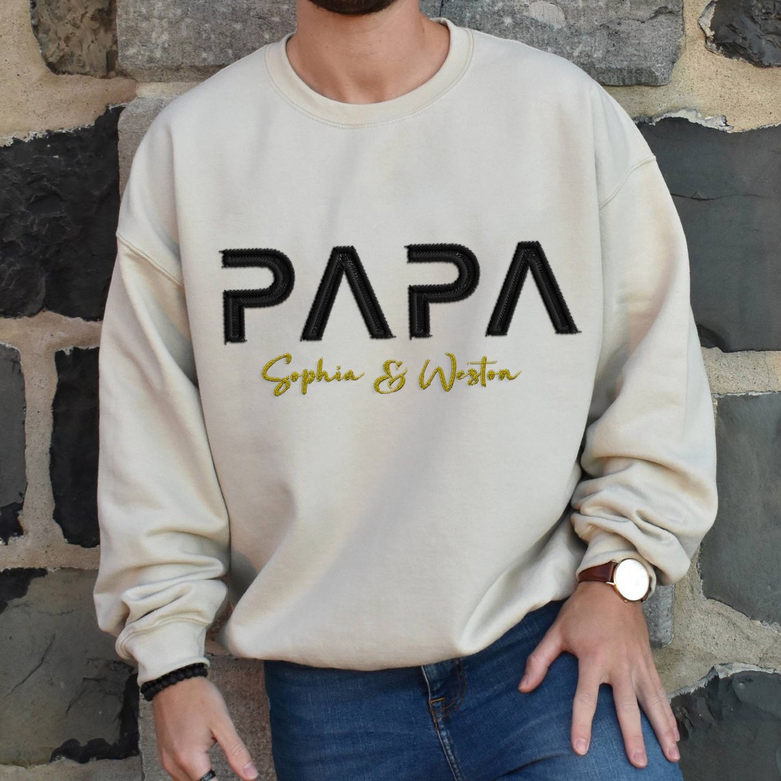 Sweat à capuche personnalisé brodé Papa avec les noms des enfants pour cadeau de fête des pères