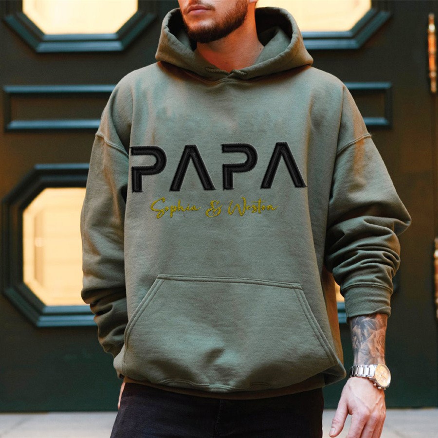 Sweat à capuche personnalisé brodé Papa avec les noms des enfants pour cadeau de fête des pères