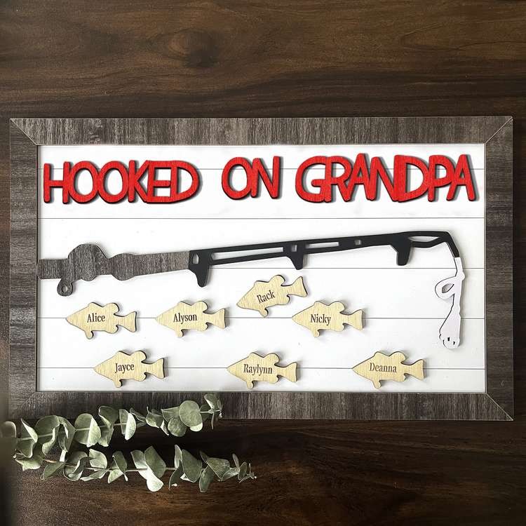 Hooked on Grandpa Personalized Fishing With Kids Name Gift For Father's Day