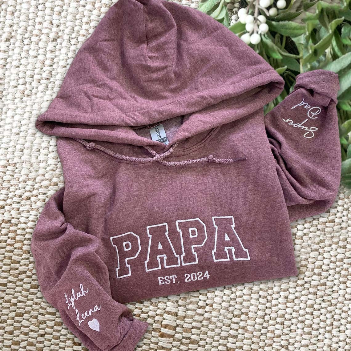 Sweat à capuche personnalisé brodé Papa avec les noms des enfants pour cadeau de fête des pères