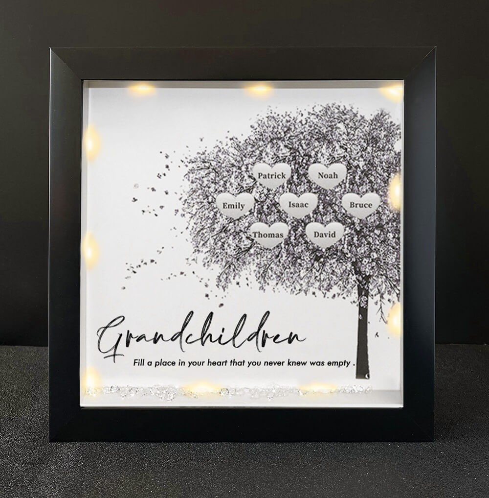 Personalized Family Tree Grandchildren Name Black Frame Home Decor For Grandma