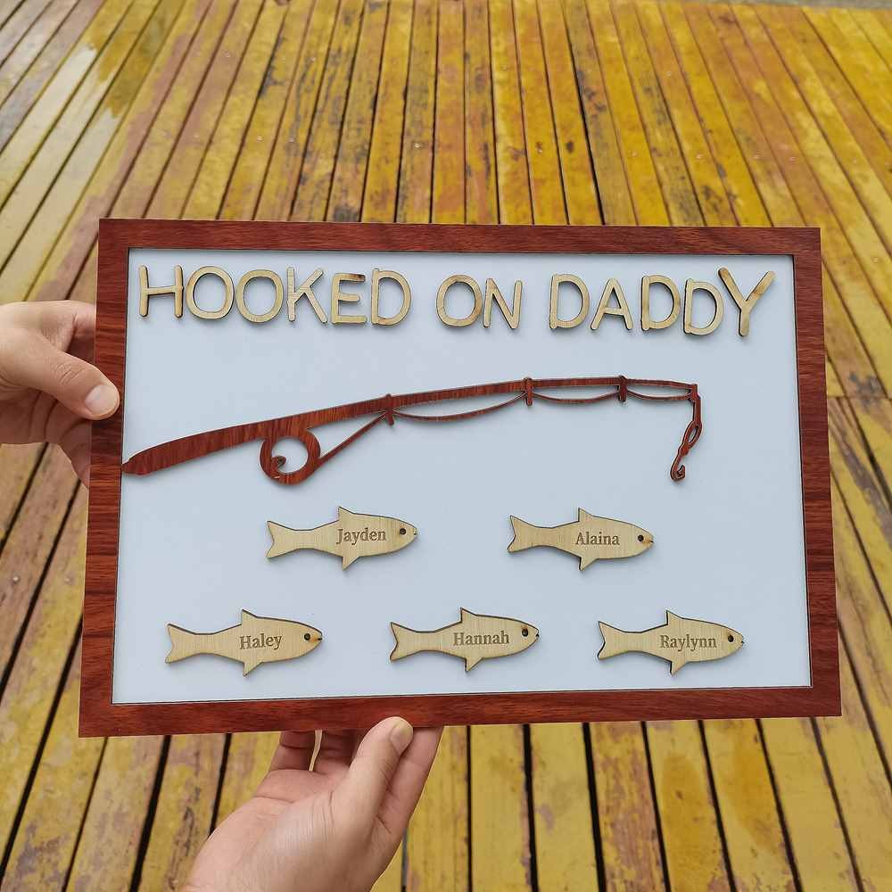 Hooked on Daddy Personalized Fishing With Kids Name Gift For Father's Day