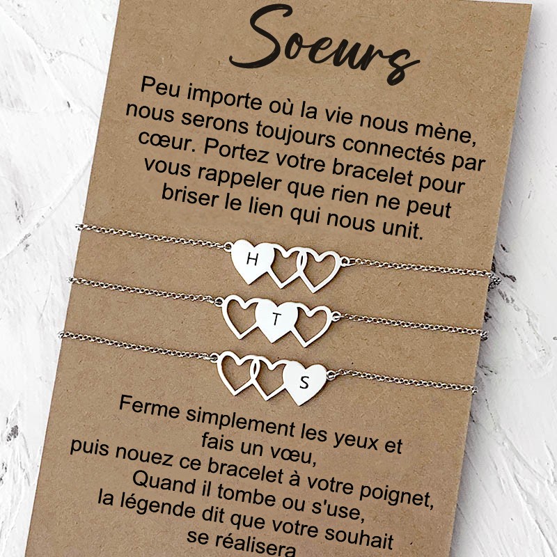 Bracelets d'amitié personnalisés avec trois meilleures amies pour 3