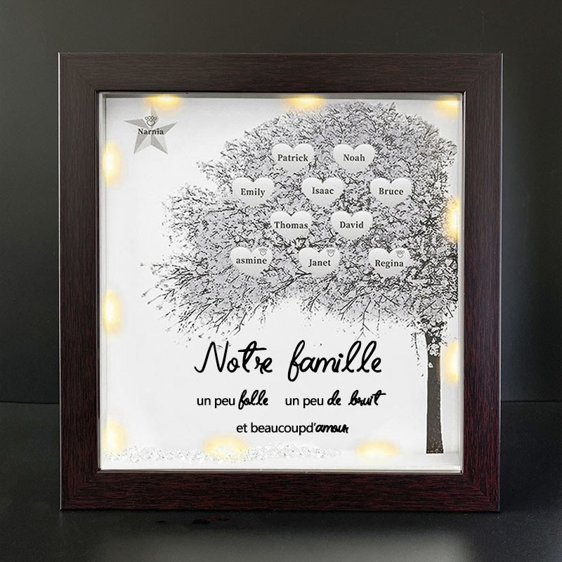 Nom d'arbre généalogique personnalisé cadre en chêne rouge décor à la maison pour la fête des mères Noël