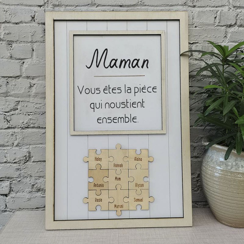 Cadeau de fête des mères personnalisé maman vous êtes la pièce qui nous tient ensemble Puzzles pièces nom signe décor à la maison