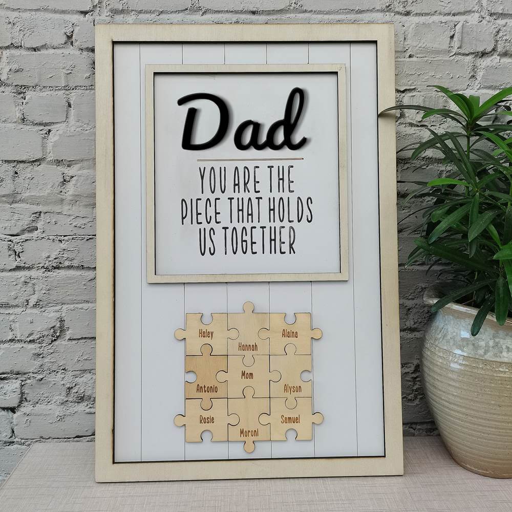 Personalized Dad Puzzle Sign With 1-20 Kids Name For Father's Day