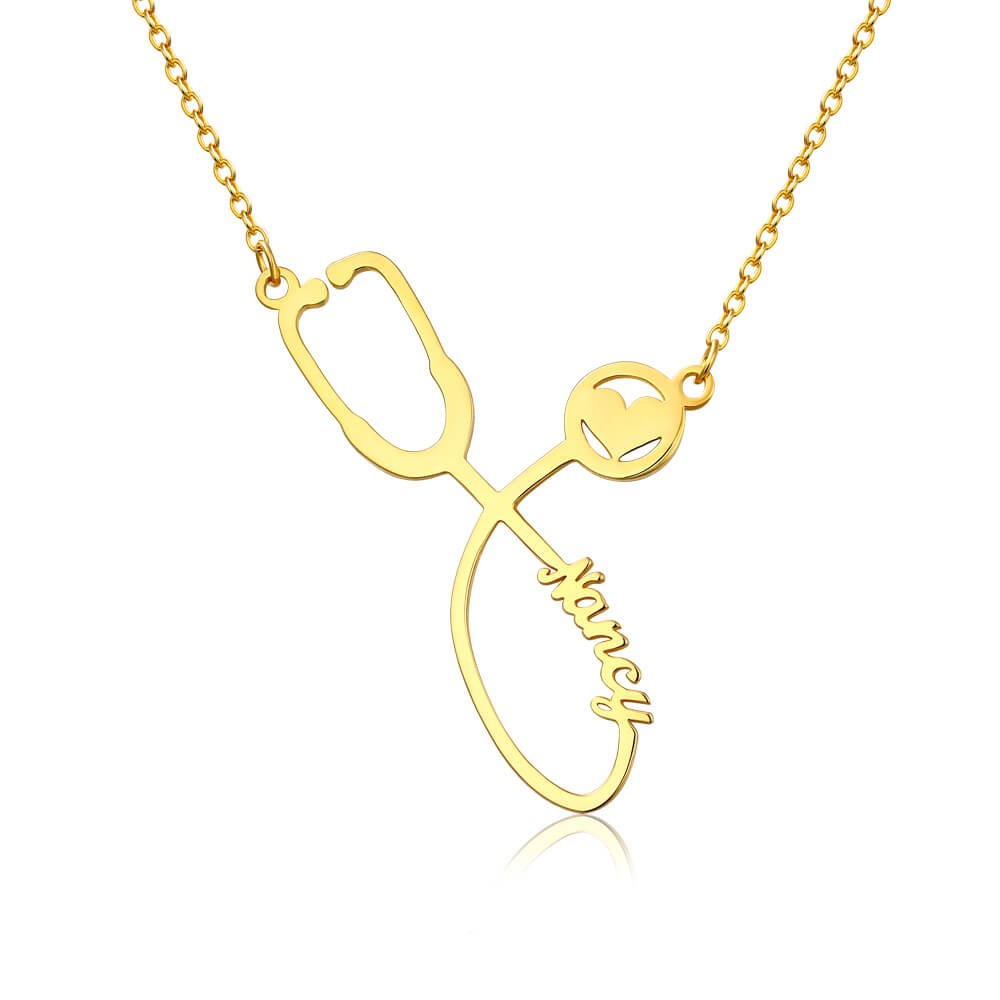 S925 Nom Stethoscope en argent sterling Collier personnalisé pour nos héros