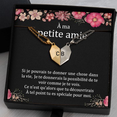 À ma petite amie 2 Pièces Collier Prénom Magnétique Interattraction en Forme de Coeur Personnalisé Saint Valentin