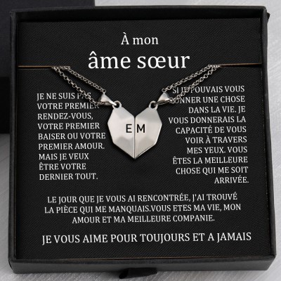 A mon âme soeur 2 Pièces Collier Prénom Magnétique Interattraction en Forme de Coeur Personnalisé Saint Valentin