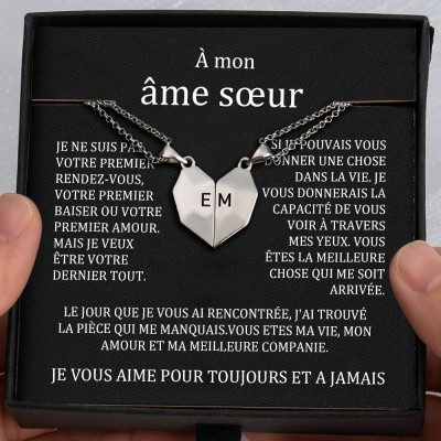 A mon âme soeur 2 Pièces Collier Prénom Magnétique Interattraction en Forme de Coeur Personnalisé Saint Valentin