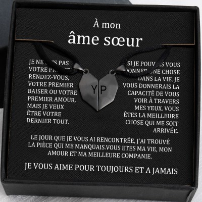 A mon âme soeur Collier Prénom en Forme de Coeur Interattraction Magnétique Personnalisé 2 Pièces Saint Valentin