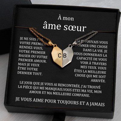 A mon âme soeur 2 Pièces Collier Prénom Magnétique Interattraction en Forme de Coeur Personnalisé Saint Valentin