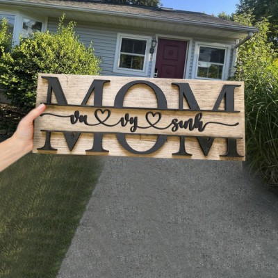 Plaque de panneau en bois personnalisée de maman avec gravure de nom pour anniversaire, fête des mères Noël