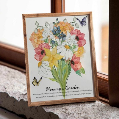 Bouquet de fleurs de naissance personnalisé pour maman, jardin, famille, signe en bois, Art avec nom d'enfant, pour noël, fête des mères