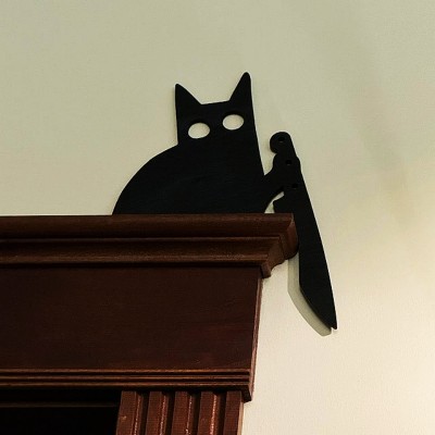 Pancarte D'angle de porte fantôme de chat noir d'Halloween