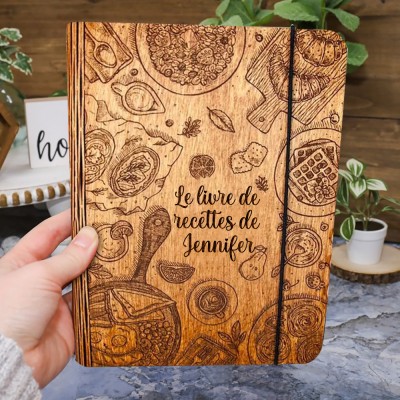 Livre de recettes en bois familial personnalisé pour des idées de cadeaux pour le jour de Noël