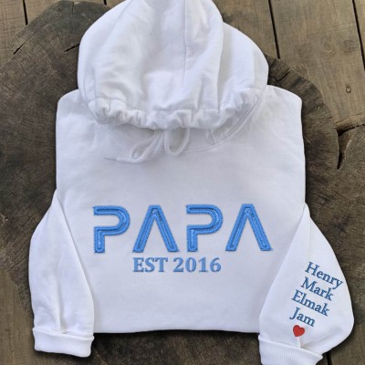 Sweat à capuche personnalisé brodé Papa avec les noms des enfants pour cadeau de fête des pères