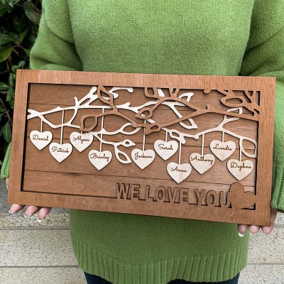Nom de signe en bois d'arbre généalogique personnalisé gravé cadeau de Noël de décoration murale à la maison