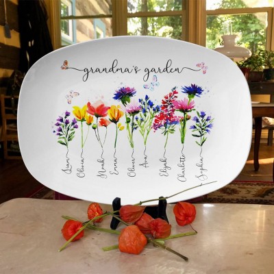Assiette de jardin Rosefeels pour grand-mère assiette de fleurs personnalisée pour le mois de naissance avec nom pour la fête de Noël des mères