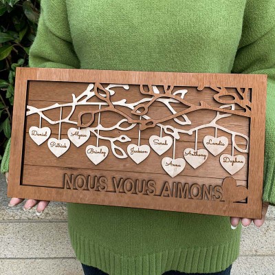 Nom de signe en bois d'arbre généalogique personnalisé gravé cadeau de Noël de décoration murale à la maison