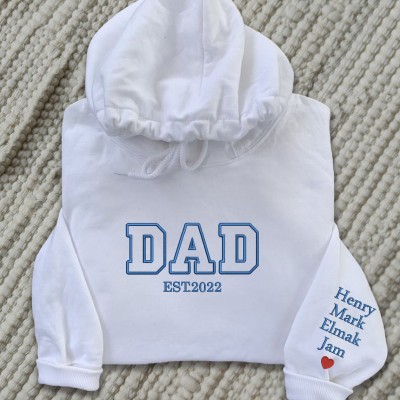 Sweat à capuche personnalisé brodé pour papa avec les noms des enfants pour cadeau de fête des pères