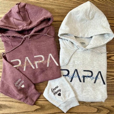 Sweat à capuche papa brodé personnalisé avec noms d'enfants pour cadeau de fête des pères
