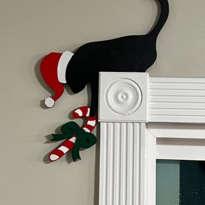 Décoration de porte de chat de noël avec baies de houx, signe de noël, décoration de maison pour les vacances