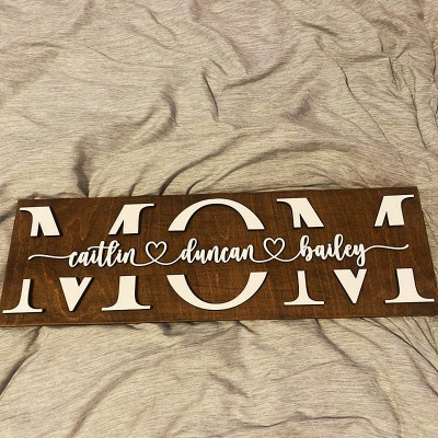 Panneau en bois de maman personnalisé avec gravure de nom pour la fête des mères anniversaire