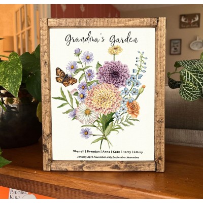 Grand-mère jardin naissance fleur famille Bouquet bois signe Art avec nom des petits-enfants pour Noël fête des mères