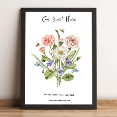 Notre Sweet Home Naissance Fleur Famille Bouquet Bois Signe Art Avec Nom Des Enfants Pour Le Jour De Noël Idées Cadeaux