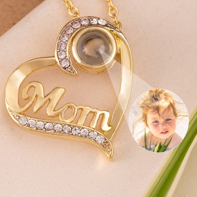 Collier commémoratif personnalisé avec projection de photos, breloque en forme de cœur, cadeau de noël pour maman