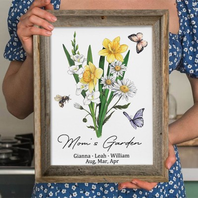 Bouquet de fleurs de naissance personnalisé pour maman, jardin, famille, signe en bois, Art avec nom d'enfant, idées cadeaux pour le jour de noël