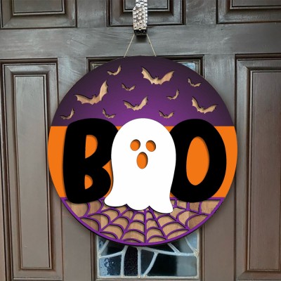 Accroche-porte en bois Halloween Boo décor de ferme panneau mural d'entrée