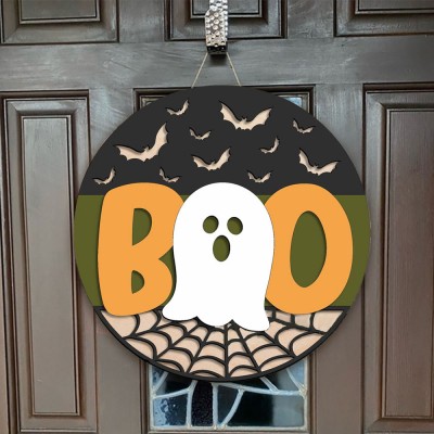 Accroche-porte en bois Halloween Boo décor de ferme panneau mural d'entrée