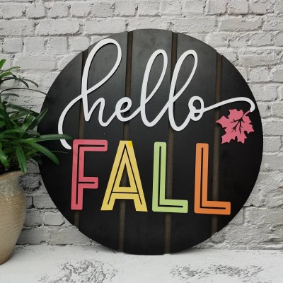 Accroche-porte en bois pour panneau de porte d'entrée personnalisé Hello Fall