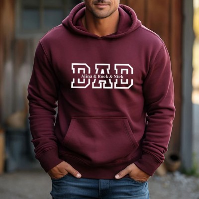 Sweat à capuche papa personnalisé avec noms d'enfants pour cadeau de fête des pères