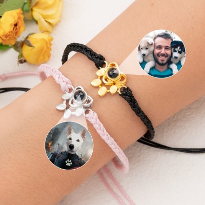 Bracelet à breloques en forme de patte de projection de photos commémoratives personnalisées pour amoureux des animaux de compagnie