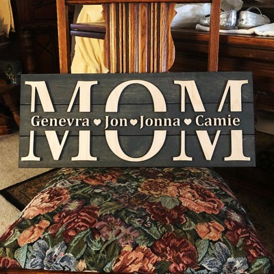 Panneau en bois de maman personnalisé avec gravure de nom pour la fête des mères anniversaire